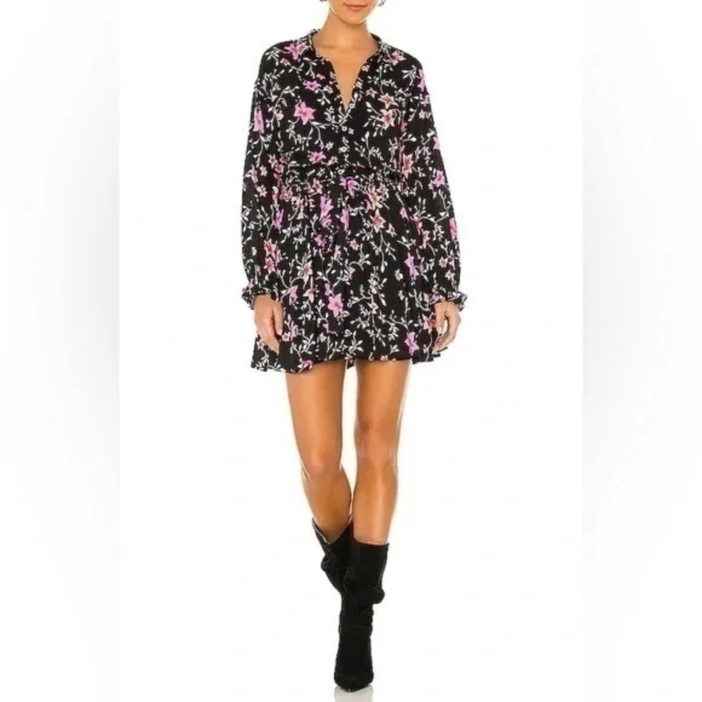 Free People Lighten Up Dress in Black Combo Floral Mini Dress Women’s Size XS